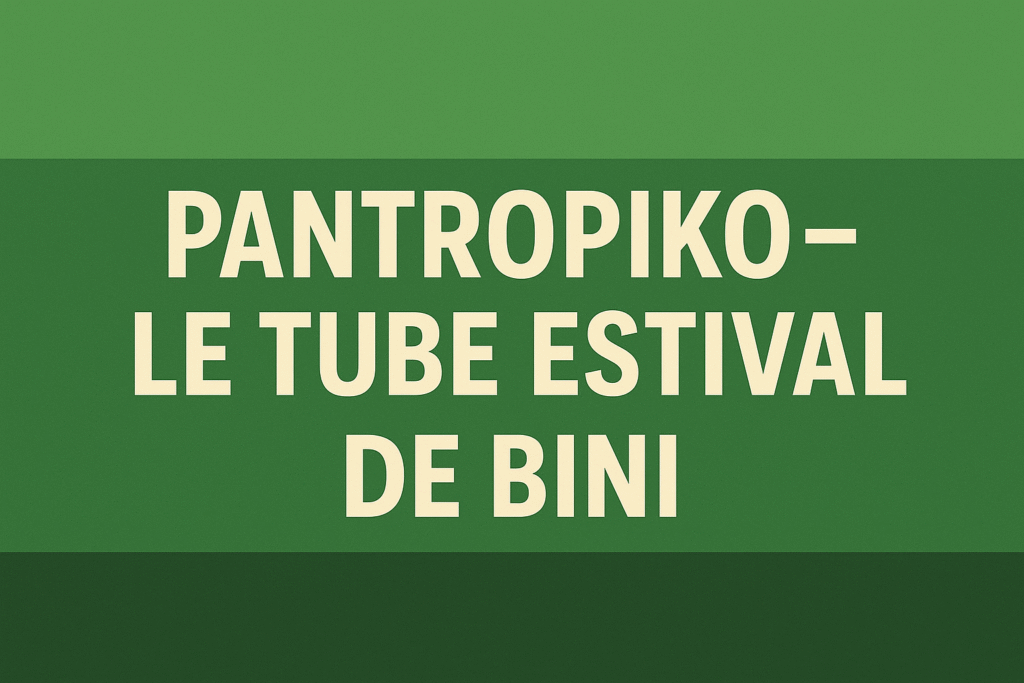 Visuel horizontal avec le texte « Pantropiko – le tube estival de BINI » sur fond coloré estival en dégradés lumineux, destiné à illustrer un article musical.