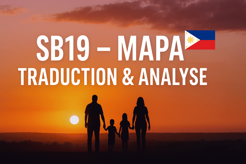 🎶 SB19 – MAPA : Traduction & Analyse Sortie en 2021, MAPA est l’une des chansons les plus touchantes de SB19. Son titre est une contraction de “Mama” et “Papa”, et le morceau est un hommage aux parents et à tous ceux qui nous ont guidés. Traduction française (strophe par strophe) [Couplet 1] Repose-toi maintenant, tu as déjà fait assez, Tu as tout donné pour moi sans rien demander. Tu as porté mes fardeaux, Et je n’oublierai jamais tes sacrifices. [Pré-refrain] Même quand je trébuche, tu es là, Quand je perds espoir, tu me tends la main. Ton amour est mon abri, Mon refuge quand je suis perdu. [Refrain] Mama, Papa, vous êtes ma lumière, Mon guide dans la nuit la plus sombre. Je marcherai dans vos pas, Pour honorer tout ce que vous avez fait pour moi. [Couplet 2] Vous m’avez appris à être fort, À ne jamais abandonner mes rêves. Chaque conseil, chaque mot, Reste gravé dans mon cœur. [Refrain] Mama, Papa, vous êtes ma lumière, Mon guide dans la nuit la plus sombre. Je marcherai dans vos pas, Pour honorer tout ce que vous avez fait pour moi. [Bridge] Et si un jour vous vous sentez fatigués, Laissez-moi vous soutenir à mon tour. Tout ce que je suis aujourd’hui, Je vous le dois, Mama et Papa. [Refrain final / Outro] Mama, Papa, vous êtes mon MAPA, Mon étoile, ma boussole, mon chemin. Je vous suivrai toujours, Jusqu’à la fin de ma course. 🌟 Explication culturelle MAPA est construit à partir de “Mama” + “Papa”, une trouvaille simple mais puissante. La chanson a touché profondément les Philippins, un peuple attaché aux valeurs familiales. Elle a été massivement reprise en karaoké et utilisée dans des publicités et campagnes sociales. Pourquoi MAPA est culte C’est l’une des chansons les plus émotionnelles de SB19. Elle met en avant la gratitude filiale, une valeur centrale dans la culture philippine. Elle a aidé à populariser encore plus la P-pop, montrant que le genre n’est pas seulement festif mais aussi porteur de messages universels. 📌 Appel à l’action Et vous, avez-vous déjà dédié une chanson à vos parents ? Découvrez plus de traductions et d’analyses P-pop sur P-pop.fr