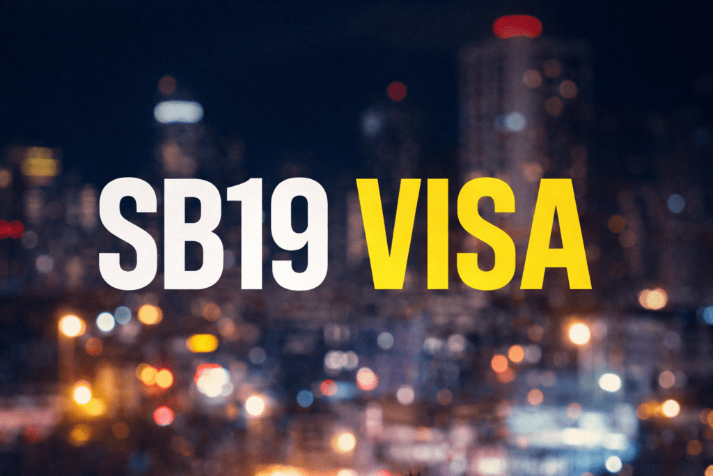 SB19 Visa clip officiel – visuel promotionnel horizontal avec le nom du groupe SB19 et le titre Visa