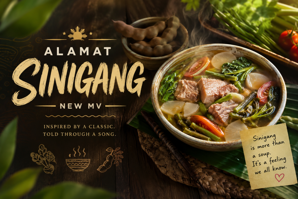 Illustration représentant un bol de sinigang, célèbre soupe philippine, pour illustrer la sortie du nouveau clip « Sinigang » du groupe ALAMAT.