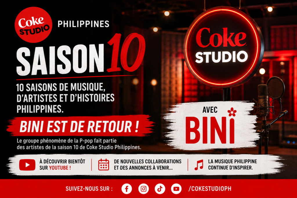 Affiche promotionnelle de la saison 10 de Coke Studio Philippines annonçant le retour de BINI dans le célèbre programme musical de Coca-Cola.